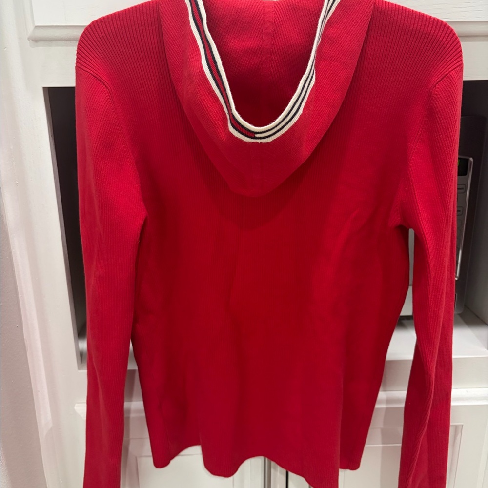 Tommy Hilfiger Ribbed Red Knit full zip up hoodie sweater Slim fit EUC - Picture 10 of 13
